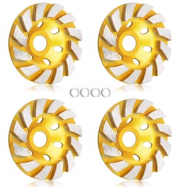 4 Pack 4 Inch Turbo Diamond Cup Grinder, 12 Segments Heavy Duty Angle Grinding Wheels for Polishing and Cleaning Masonry Concrete Granite Marble Stone (Yellow)