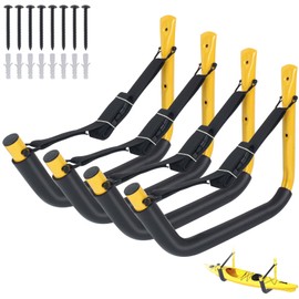 DEDU Kayak Storage Rack, Kayak Wall Mount Hangers 4 Pack, Paddle Board Holder Wall Mount Kayak Storage Hooks 15 Inch with Lashing Straps for Hanging Canoe Surfboard Snowboard Ladders Bikes (Yellow)