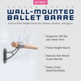 VITA Barre Wall-Mounted Single Ballet Barre, Archos, 6 Ft Bar, Wood | Fixed Height, Made in USA, Home, Studio or Gym Exercise Equipment for Kids & Adults | Dance, Fitness, Pilates