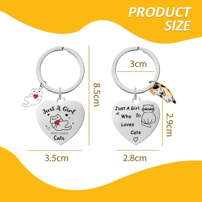 VEHYEGOI 2 Pieces Cat Lovers Keychains, Funny Keychains, Stainless Steel