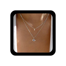 Xmsrn Vintage Layered Crystal Devil Eye Pendant Necklace Rhinestone Necklace Silver Cz Evil Eye Choker Blue Sapphire Eye Choker for Women