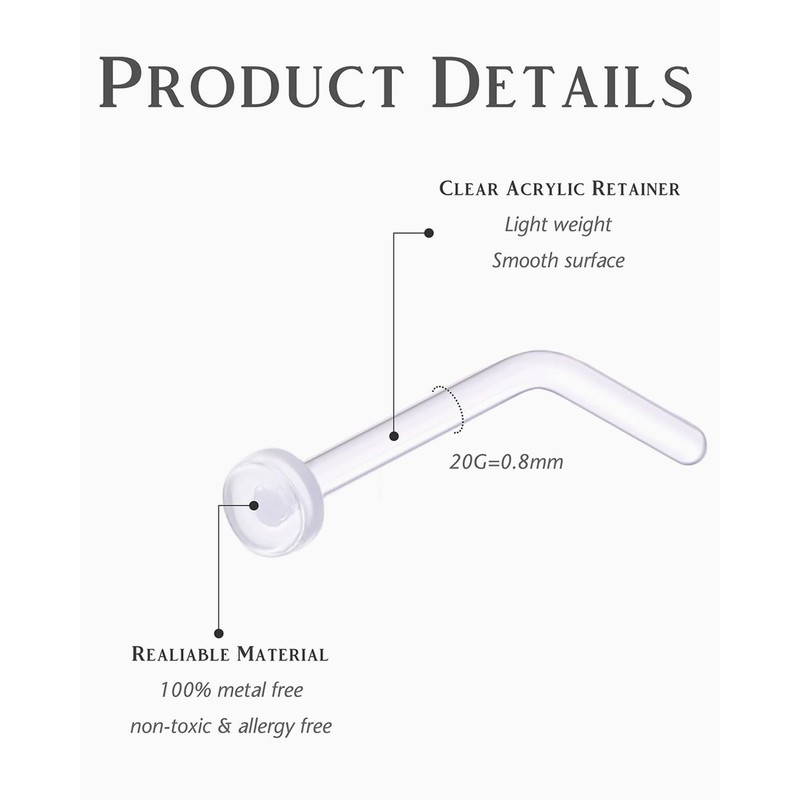 ZAMXHUG 20G Plastic Nose Stud Hide Piercing for School, 7