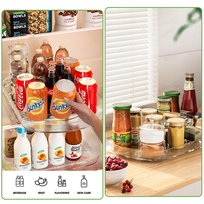 Voova Lazy Susan Turntable Organizer for Refrigerator, 360° Rotating Fridge