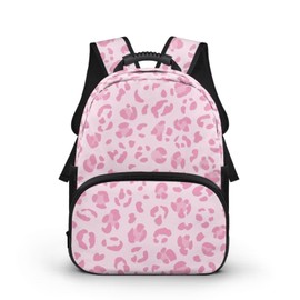 Glkyslehks Leopard Print Backpack for Girls Pink Large Capacity 15 Inch School Bag with Elastic Side Pockets Wear Resistant Lightweight Bookbag with Padded Straps Cute