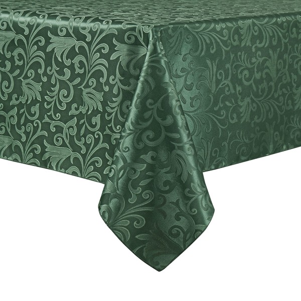 HommxJF Scroll Damask Jacquard Rectangle Green Tablecloth 60" 120"，Wipeable Table