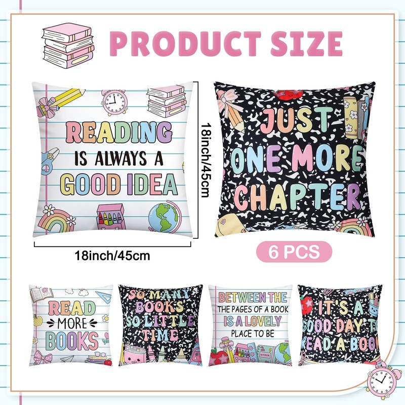 Tranqun 6 Pcs Composition Notebook Classroom Pillow Covers 18 x