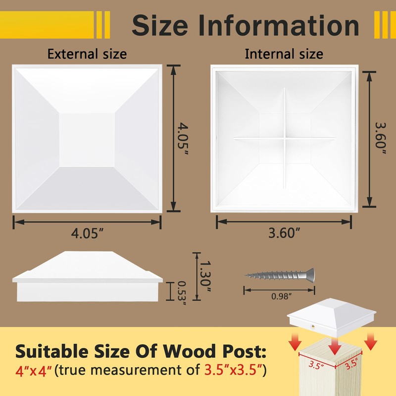Goovilla 4x4 Post Caps White(Actual 3.5" x 3.5"), 8 Pack