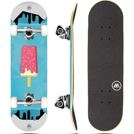 Magneto Kids Complete Skateboard for Girls - 27.5" x 7.75", Ice Cream Maple Deck - Double Kick Concave & 80-Grit Grip Tape, 51mm 95A Wheels & ABEC-5 Bearings, 5" Aluminum Trucks - Beginner Skateboard