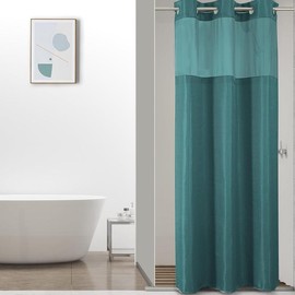 No Hook Shower Curtain with Snap in Fabric Liner, Waffle Heavy Duty Thick Shower Curtains with Mesh Top Window, Hotel Style Waterproof Bathroom Curtain Set, 72'' x 75'', Charcoal Grey - Color: Seaweed Green, Size: 72"W x 81"L (Pack of 1)