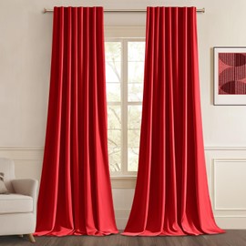 Woaboy Back Tab Black Out Curtains 96 Inch Long Drapes for Living Room Bedroom Christmas Red Pinch Pleat/Rod Pocket Thermal Insulated Room Darkening Light Blocking Floor to Ceiling Curtains 2 Panels