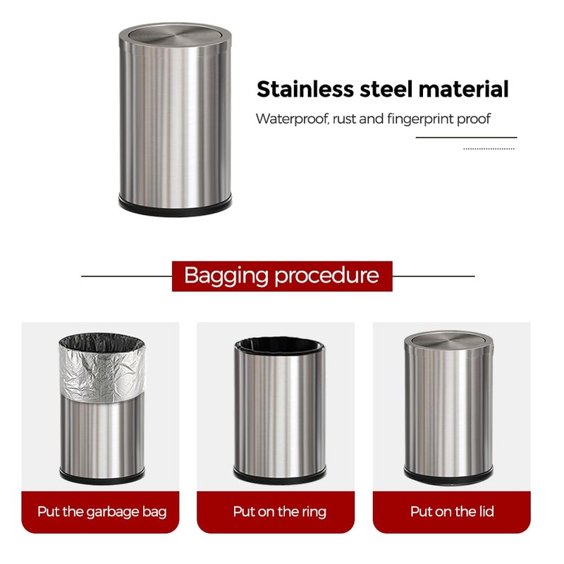 LEASYLIFE Brushed Nickel Bathroom Trash Can,Stainless Steel Garbage Can with