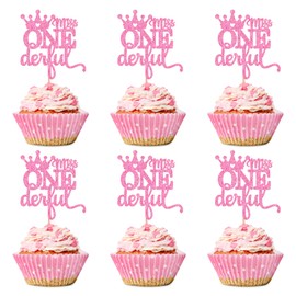 Ercadio - Paquete de 24 adornos para cupcakes con corona de purpurina rosa y corona de princesa, decoración de cupcakes para decoración de fiestas de baby shower