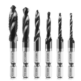 ONUEMP M3-M10 Hexagonal Bit Drill HSS-Co M40 Drill Set of 6 for Ironworking, Hexagonal Shaft, Drill Bit, Titanium Coating, Chamfering Tap, Drilling, Threading, Tap, Spiral, High Speed Steel, Tap Drill Set