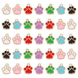 JIHUOO 50 Pcs Dog Paw Print Charms Small Cat Paw Pendants Paw Pendant Beads Animal Print Charms Puppy Dog Paw Prints Charms Alloy Enamel Charms for Jewelry Making