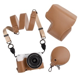 MUZIRI KINOKOO Sony ZV-E10 II Camera Case, PU Leather Protective Case for Sony Alpha ZV-E10 II/ZVE10 II Camera with 16-50mm Lens, Detachable Pouch with Shoulder Strap and Storage Bag, khaki,