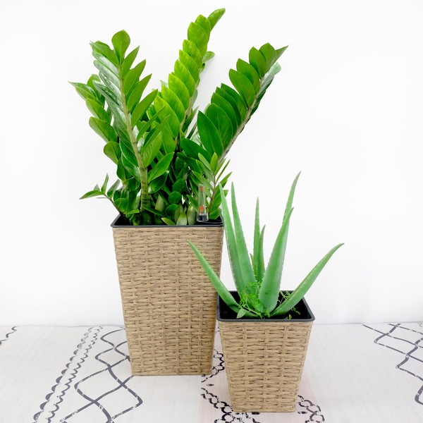 LUMILAND Elegant Self-Watering Wicker Planters for Serene Indoor and Outdoor