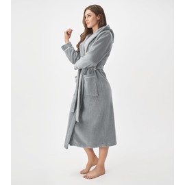 DAVID ARCHY Plush Robes for Women Warm Thick Fleece Fluffy Luxury Cozy Soft Hooded Bathrobe Winter House Full Length(L,Medium grey)