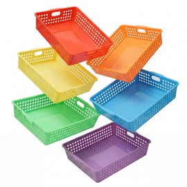 6 Pack Classroom Paper Basket, A4 Organizing Boho Trays for Teachers Students, Fun Turn-in Bins, Classroom Storage Plastic Organizer Holder for Office Desk Room Trays