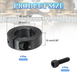 MECCANIXITY Bore 28 mm Single Split Shaft Collar 48 mm OD 15 mm Thickness Carbon Steel Locking Collar Clamp Style with Set Screw & Hex Wrench for Machine Tools Industry (Black, Pack of 4)
