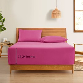 Horbaunal Extra Deep Pocket Queen Fitted Sheet Only - Fits Up to 24 Inch Mattress - Luxury 1800 Thread Count - Microfiber Hot Pink Fitted Bed Sheet Queen Size