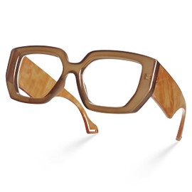 Laemzinv Oversized Square Blue Light Glasses for Women, Large Thick Frame Reading Blocker, Big Reader for Computer Eyewear and Gaming Glasses LA022 (A4 | BROWN)