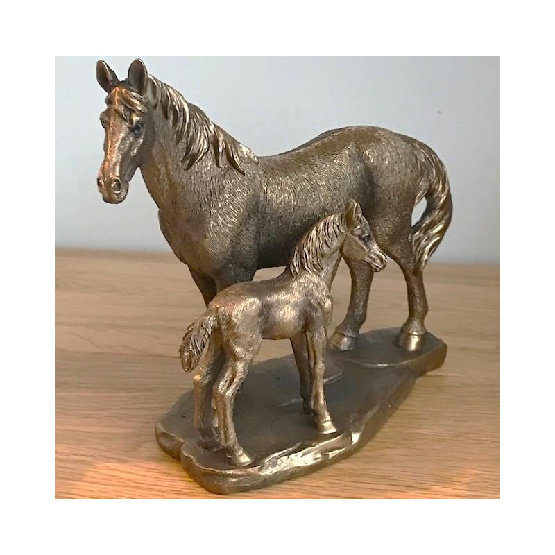 LEONARDO Horse Mare & Foal figurine aged bronze effect, Bronzed