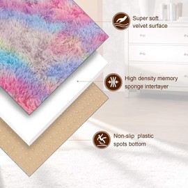 Oxford Homeware Rugs Living Room 60x110 cm – Rainbow Area Rugs for Bedroom Small – Fluffy Shaggy Super Soft Non Slip Rug Washable Modern Floor Carpets Bedside Rug for Kids Room
