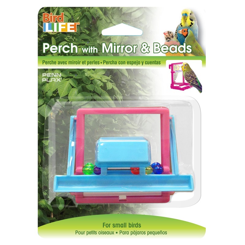Penn-Plax Bird Life - Landing Perch with Mirror and Beads