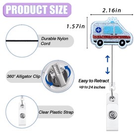 Wee Woo Ambulance Badge Reel Retractable, EMT EMS ID Name Badge Reel for Work, Paramedic Badge Clip, First Responder Gifts, Transport Nurse Badge Holder with Alligator Clip & 24” Durable Nylon Cord