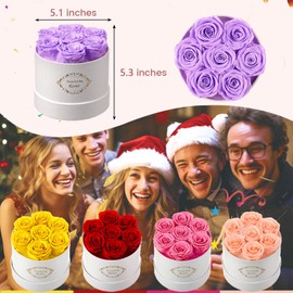 Beaulasting Roses Preserved Roses in a Box Long Lasting Roses Last a Year Forever Romantic Gifts for Her Mother's Day Valentine's Day Anniversary Birthday (Round White Box, 7 Light Purple Roses)