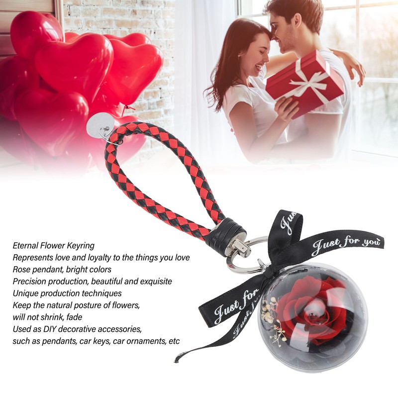 Eternal Flower Keyring Beautiful Rose Pendant Handmade Preserved Keychain for