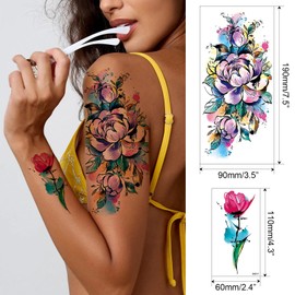 Aresvns Cute Watercolor Rose Temporary Tattoos For Women, 30 Sheets Colorful Fake tattoos Long Lasting, Flower Temp Tattoo Stickers Moon Snake Lion Wolf Tiger