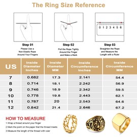HANPABUM 3Pcs 14K Gold Plated Rings for Men Women Chunky Cuban Link Ring, Size 7-15