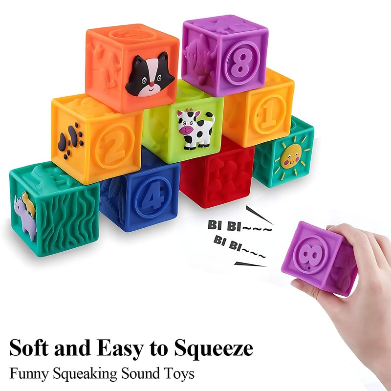 Kingtree Baby Blocks, 9PCS Soft Squeeze Building Blocks Stacking Toys