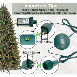 Power Cord 6Ft with On/Off Foot Switch for Christmas Tree Lights Raintight 1/2inch Plug Compatible Replacement for TS-8W29V, TS-13W29V, TS-17W29V, TS-18WL29V, TS-26WL29V, TS-48W29V - NO Lights Mode