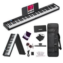 Finger Dance Folding Piano Electric Piano Keyboard with Stand Full Size Upgrade Wood Grain Touch Sensitive 88 Keys Digital Piano with Bluetooth MIDI Portable Piano Keyboard for Beginners ï¼Deep Blackï¼