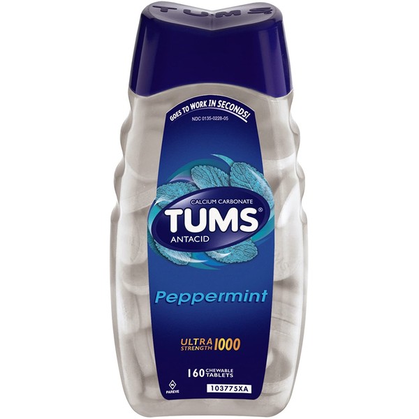 TUMS Antacid Chewable Tablets for Heartburn Relief, Ultra Strength, Peppermint, 160 Tablets