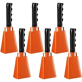 6 Pcs 10 Inch Cowbell with Handle Cheering Bell for Sports Events Large Noise Makers Cow bells Loud Cowbell Bulk for Football Games Party Chimes Percussion Musical Instruments(Orange)