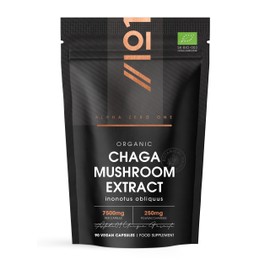 Organic Chaga Mushroom Extract 7500mg - High Strength 50% Polysaccharides (250mg) - 90 Vegan Capsules (3 Months Supply) Resealable and Recyclable Pouch - by Alpha01