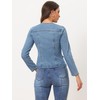 Allegra K Women Cropped Jean Jacket Long Sleeve Collarless One