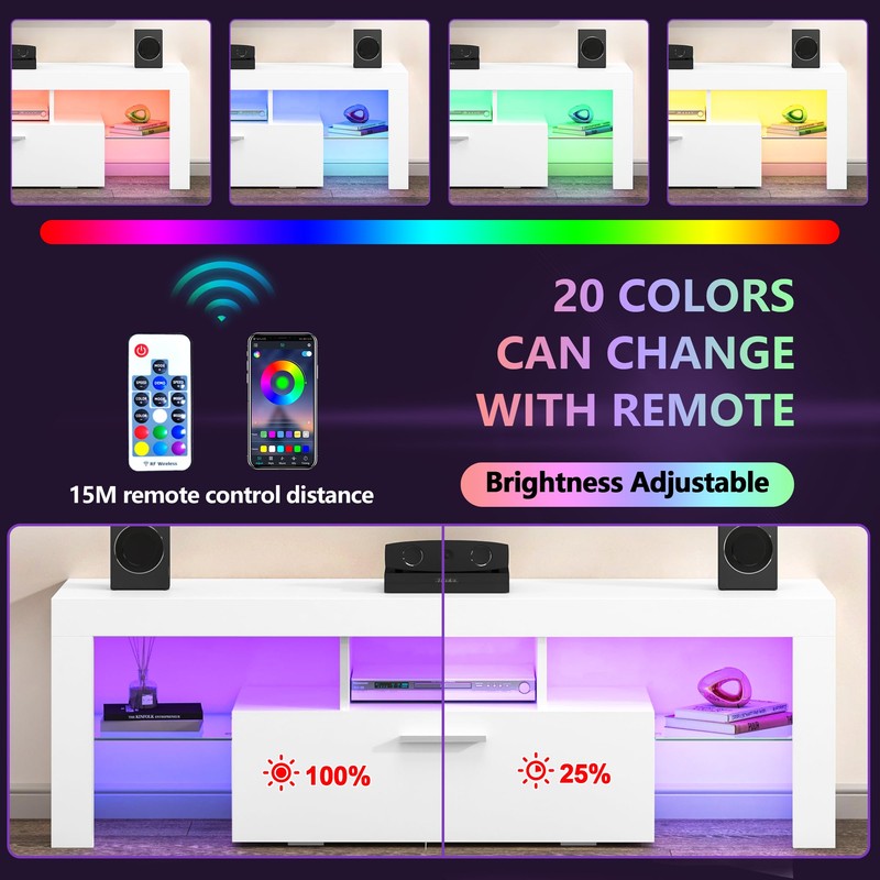 Clikuutory Modern Lighting 51 inch TV Stand with Large Storage