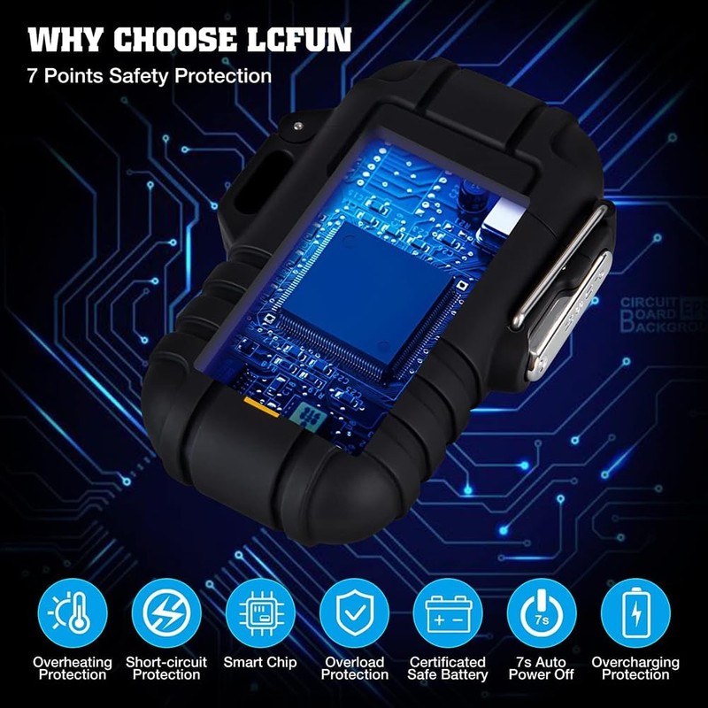 LcFun Waterproof Electric Lighter Windproof Dual Arc USB Rechargeable Flameless