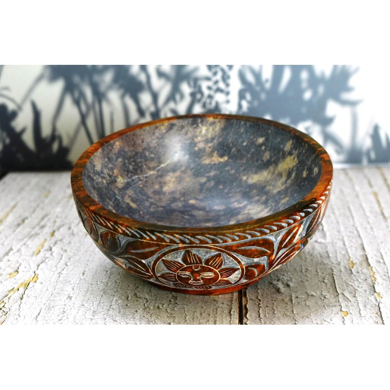 India House Soapstone Smudge Bowl for Scrying - 5”x 2”