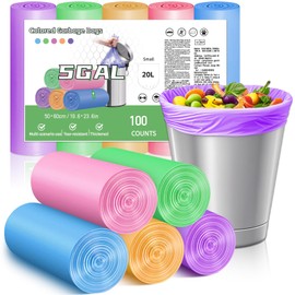 XUXRUS Müllbeutel, 20 l, farbig, strapazierfähig und langlebig, reiß- und auslaufsicher, 100 Stück kleine Müllbeutel für Badezimmer, Küche, Büro, einfach zu bedienen