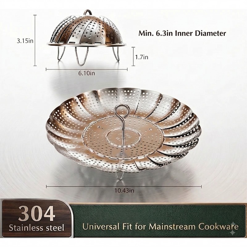 Premium 304 Stainless Steel Foldable Steamer for Cooking – Expandable