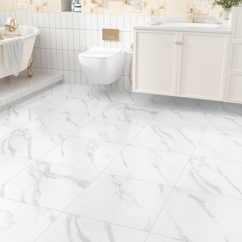 WESTICK White Grey Peel and Stick Floor Tile 20 PCS
