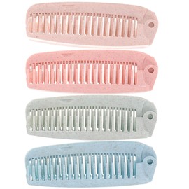 Baluue 4pcs Portable Folding Hair Comb Set Anti-static Elastic Plastic Combs for Travel Compact Design for Easy Carrying for Thick Straight Hair Random Colors