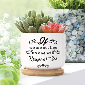 DecStic If We are Not Free, No One Will Respect Us Ceramic Planters Bible Verse Pots for Plants with Drainage Holes and Saucers Pot for Home Office Desk Garden