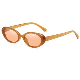 Ggpyyon Oval Sunglasses for Women Men Fashion Small Oval Sunglasses 90s Vintage Shades(Brown)
