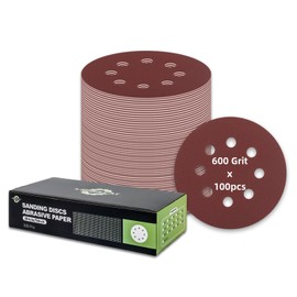 Pack of 100 Sandpaper 125 mm Velcro, 600 Grit 8 Hole Round Sanding Discs for Random Orbital Sanders